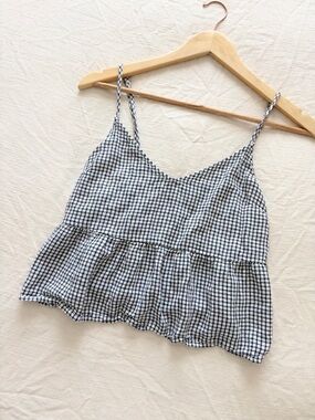 Abercrombie & Fitch | Black & White Gingham Spaghetti Strap Peplum Tank Top